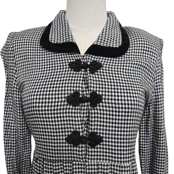 Jessica Howard Vtg 80s Dark Academia Librarian Velvet Houndstooth Midi Dress 10 - Picture 2 of 12